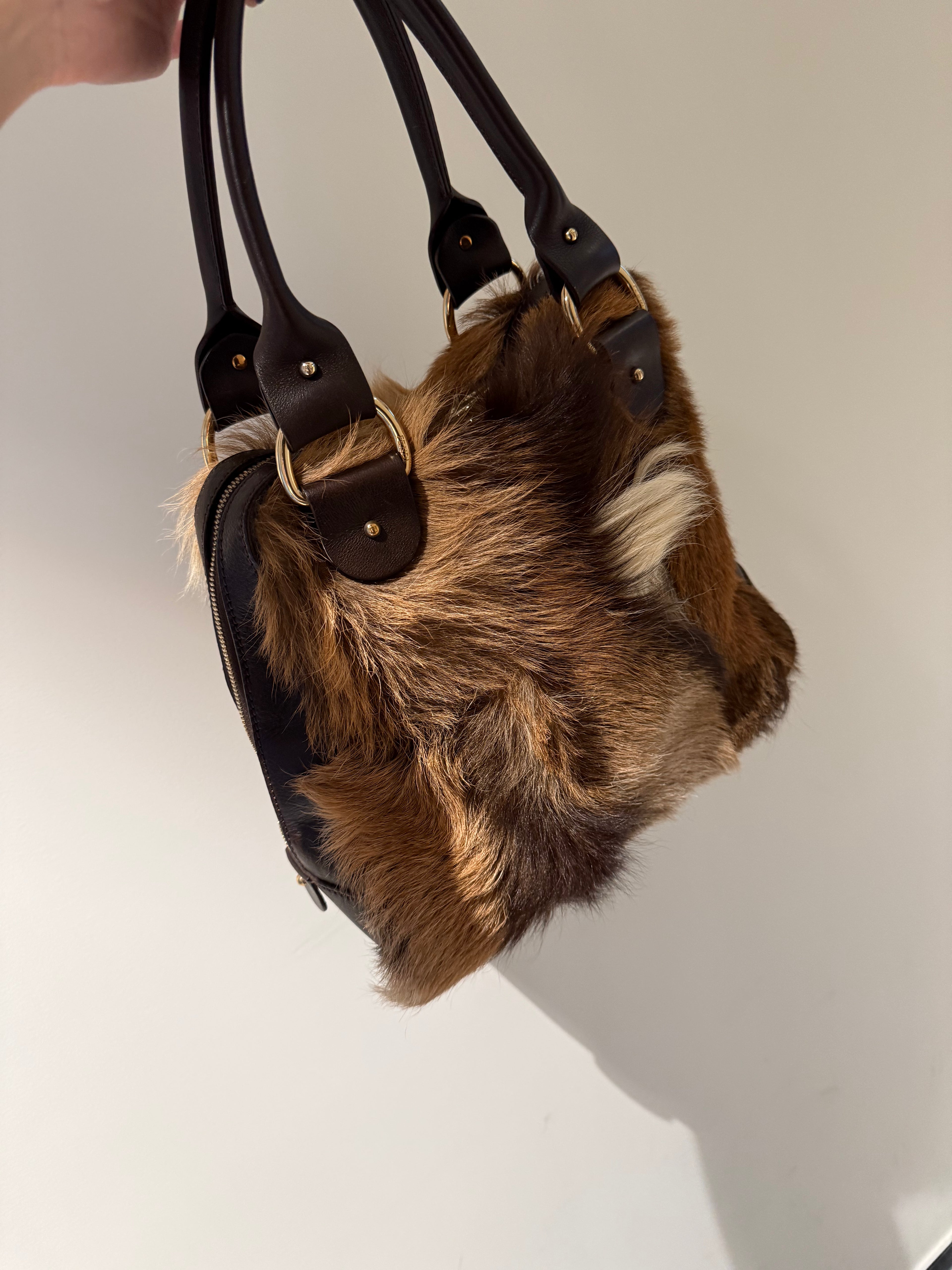 Fendi Antelope Hair Vintage Bowling Bag with Logo Plaque