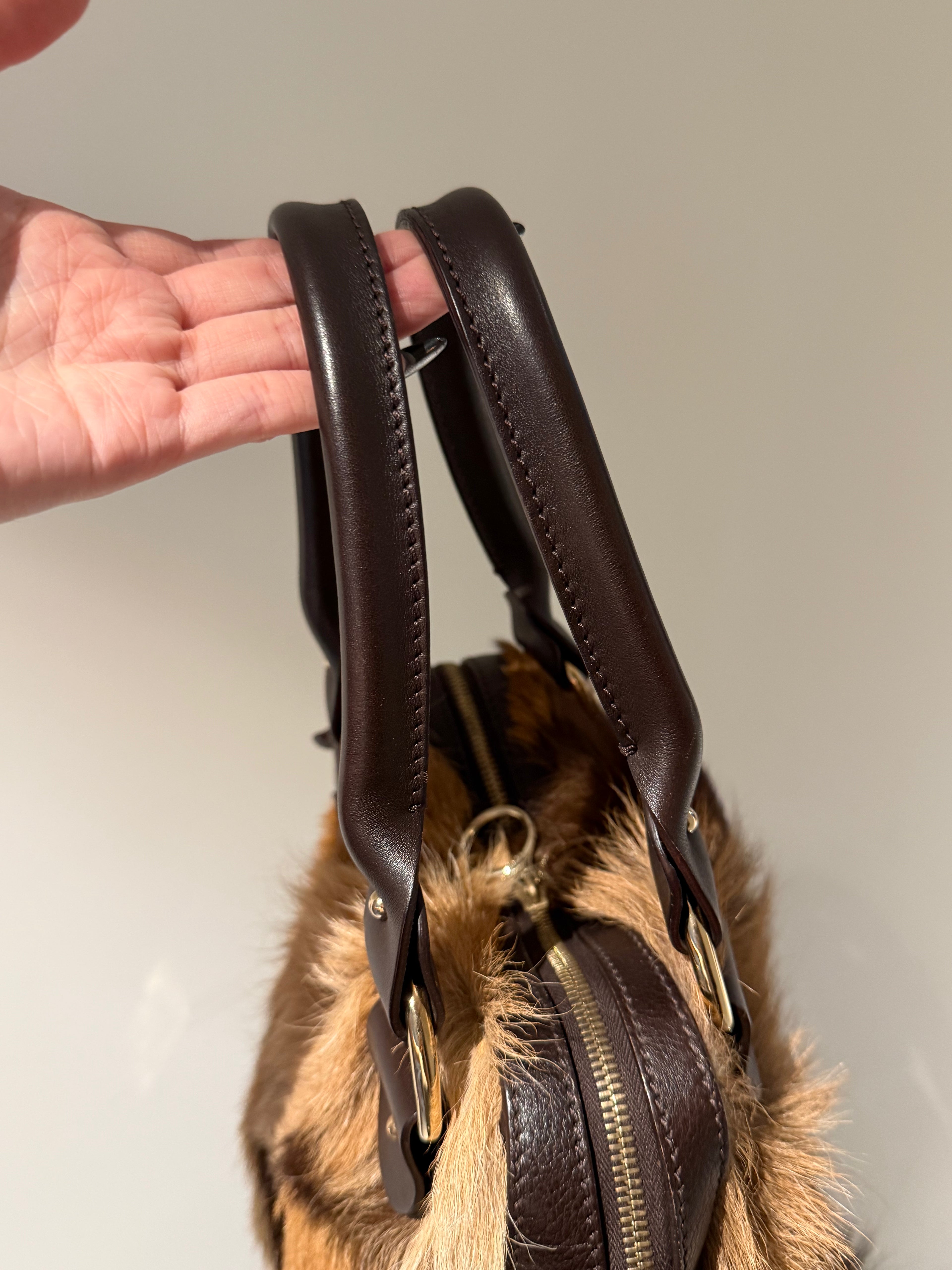 Fendi Antelope Hair Vintage Bowling Bag with Logo Plaque
