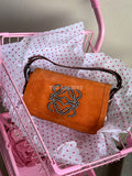 Loewe Orange Studded Logo Flap Shoulder Bag