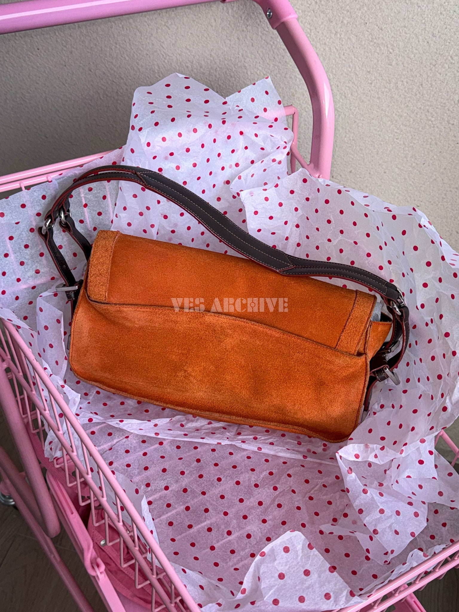 Loewe Orange Studded Logo Flap Shoulder Bag