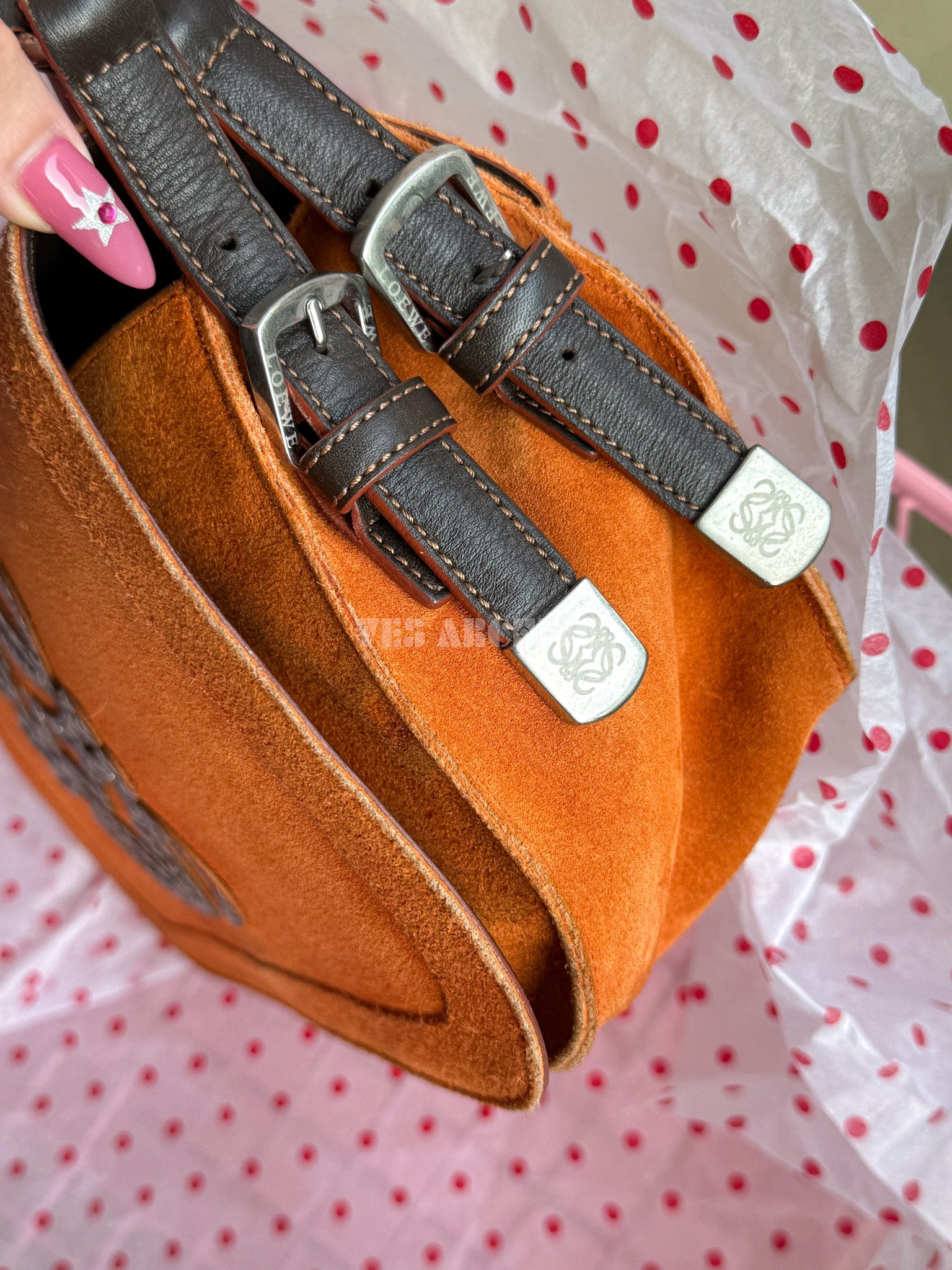 Loewe Orange Studded Logo Flap Shoulder Bag