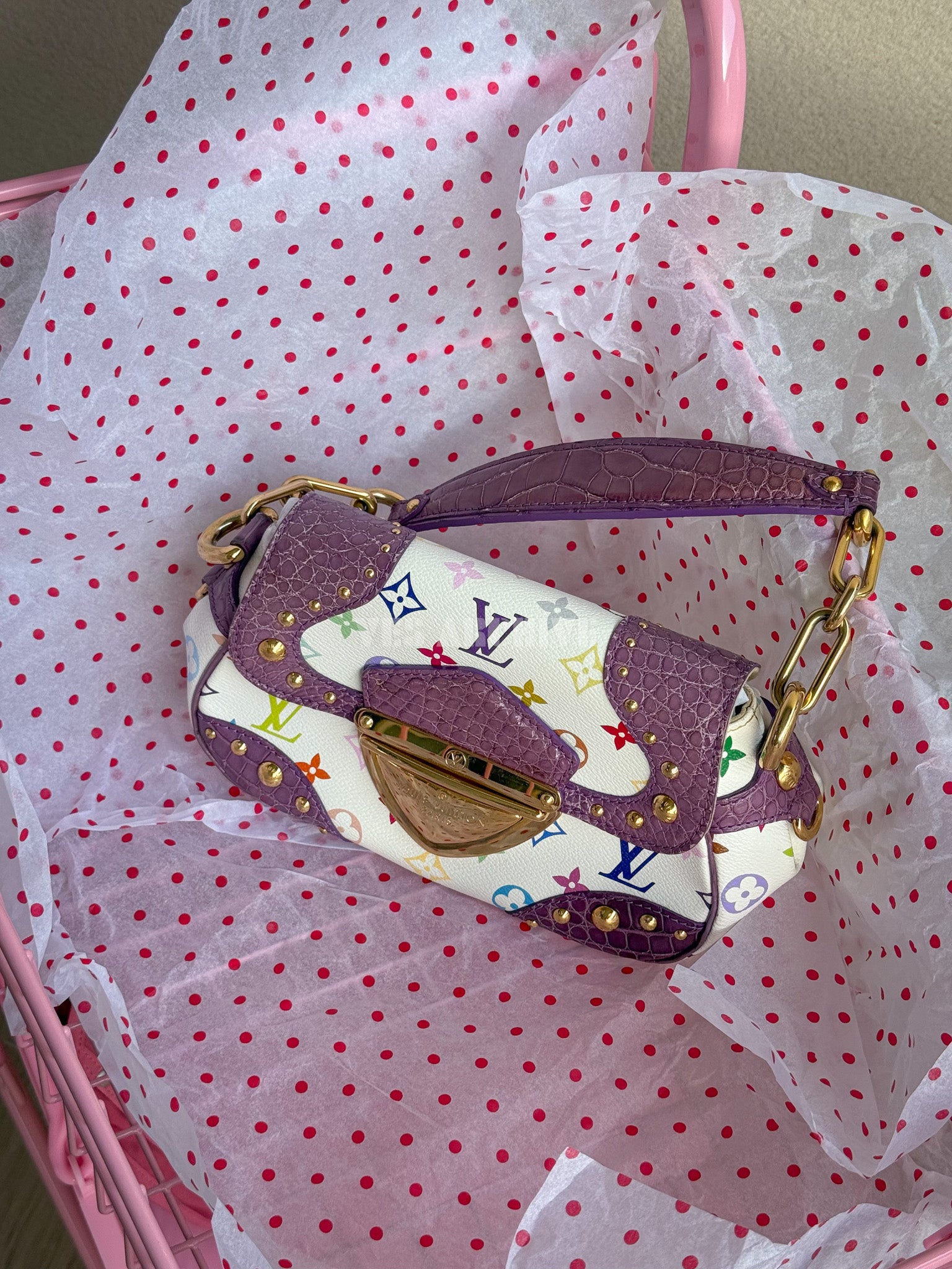 Louis Vuitton Marilyn Bag in Purple Crocodile with White Monogram Multicolore