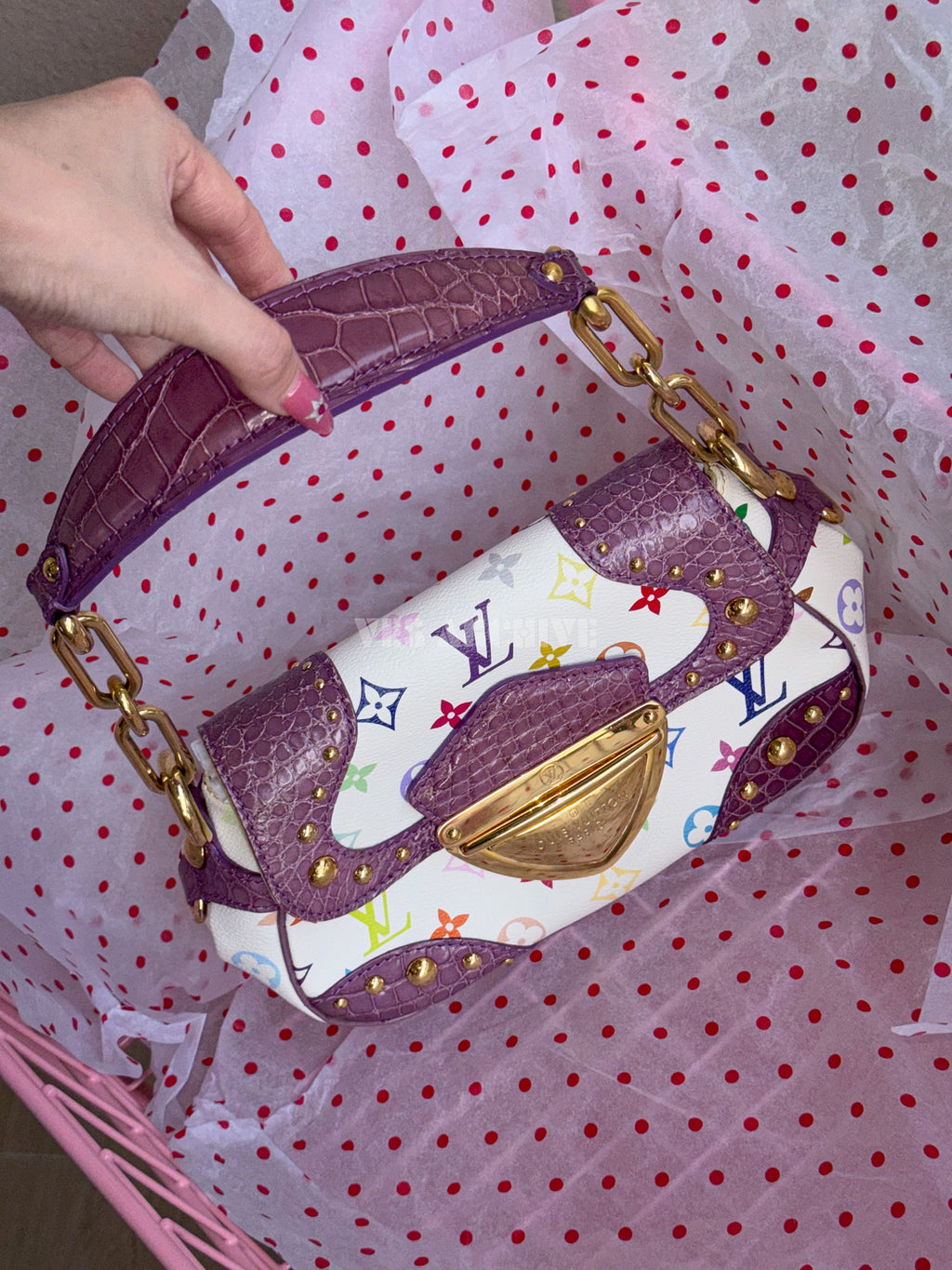 Louis Vuitton Marilyn Bag in Purple Crocodile with White Monogram Multicolore