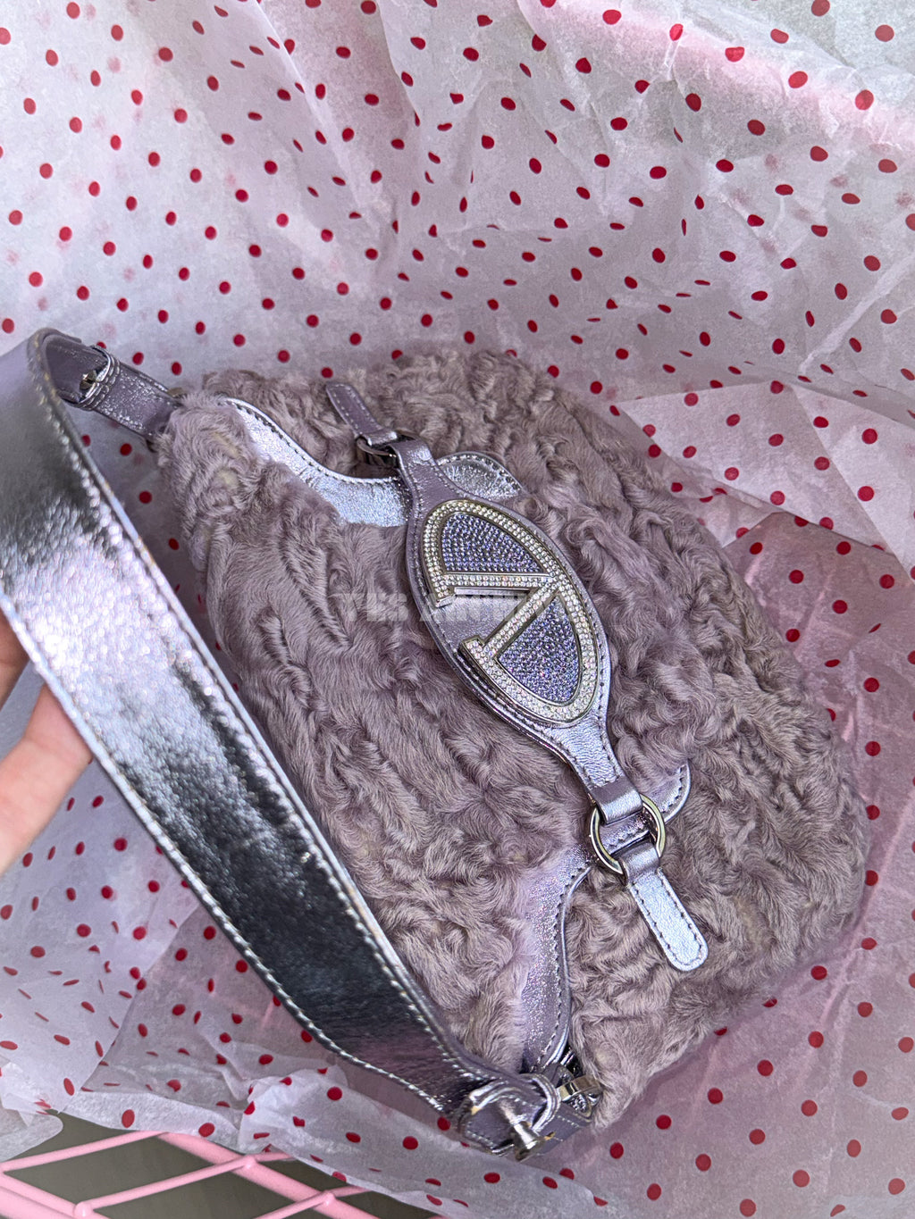 Valentino Violet Crystal Curly-Wool Vintage Shoulder Bag