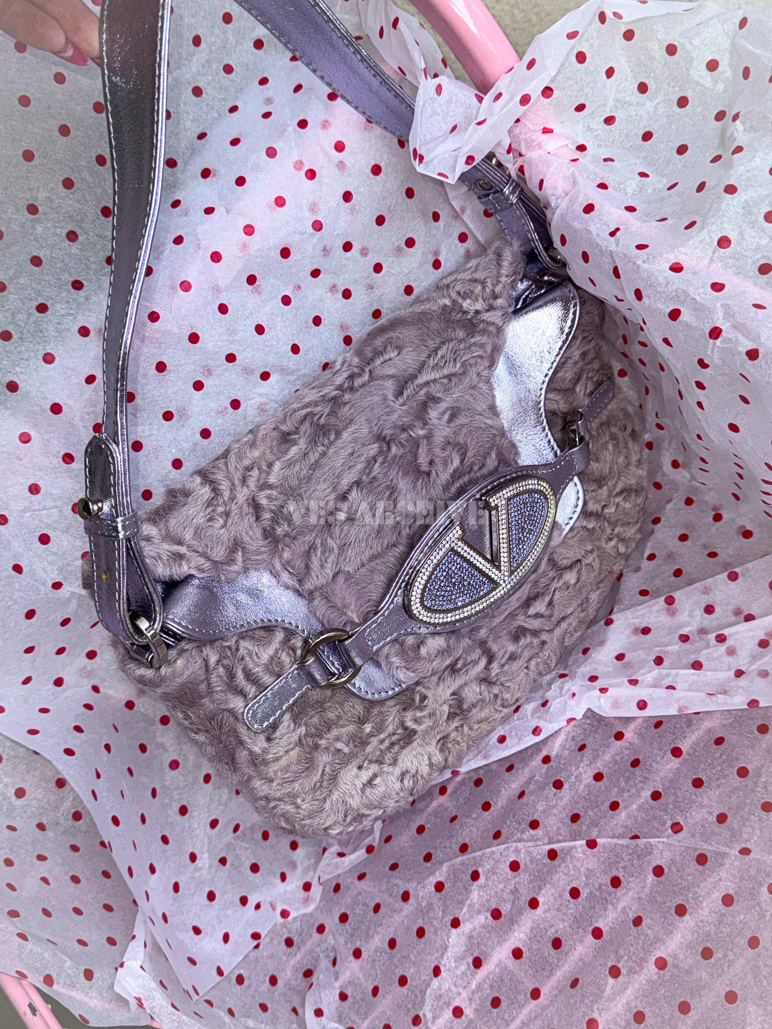 Valentino Violet Crystal Curly-Wool Vintage Shoulder Bag