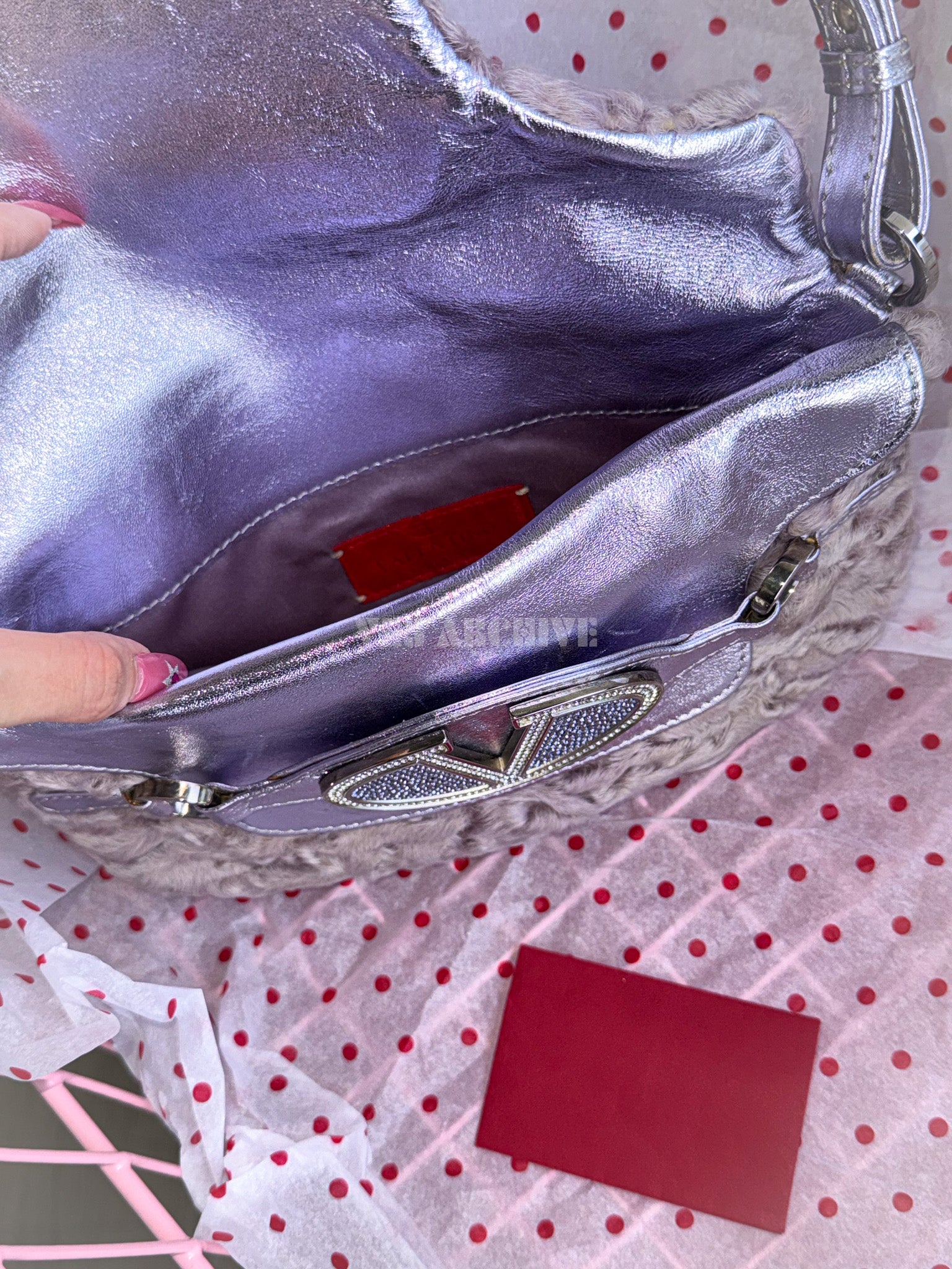 Valentino Violet Crystal Curly-Wool Vintage Shoulder Bag