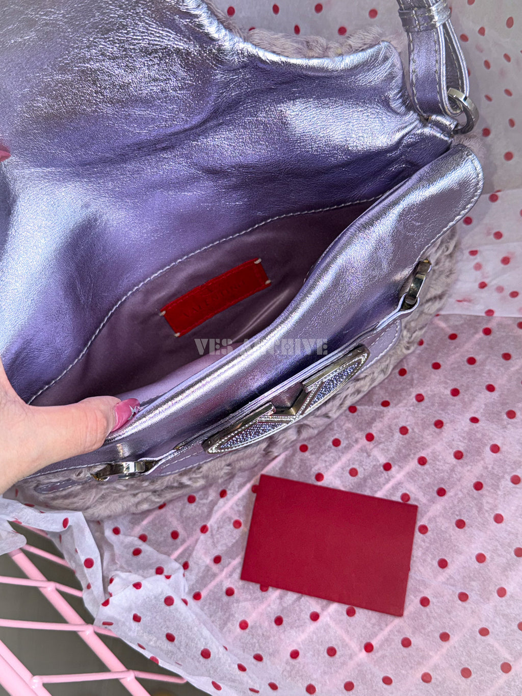 Valentino Violet Crystal Curly-Wool Vintage Shoulder Bag