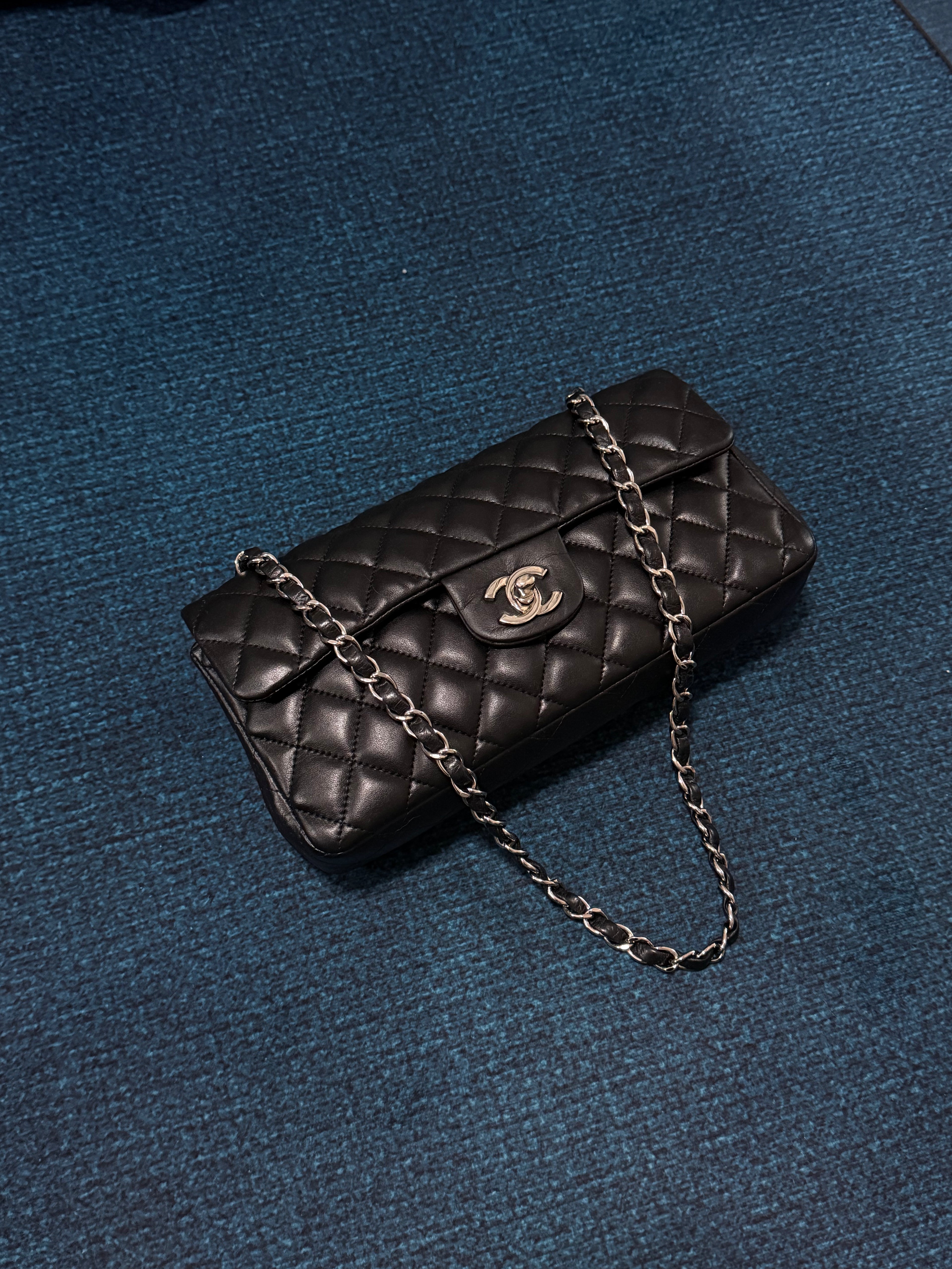 Chanel Black Quilted Lambskin Leather East/West Classic Flap Bag