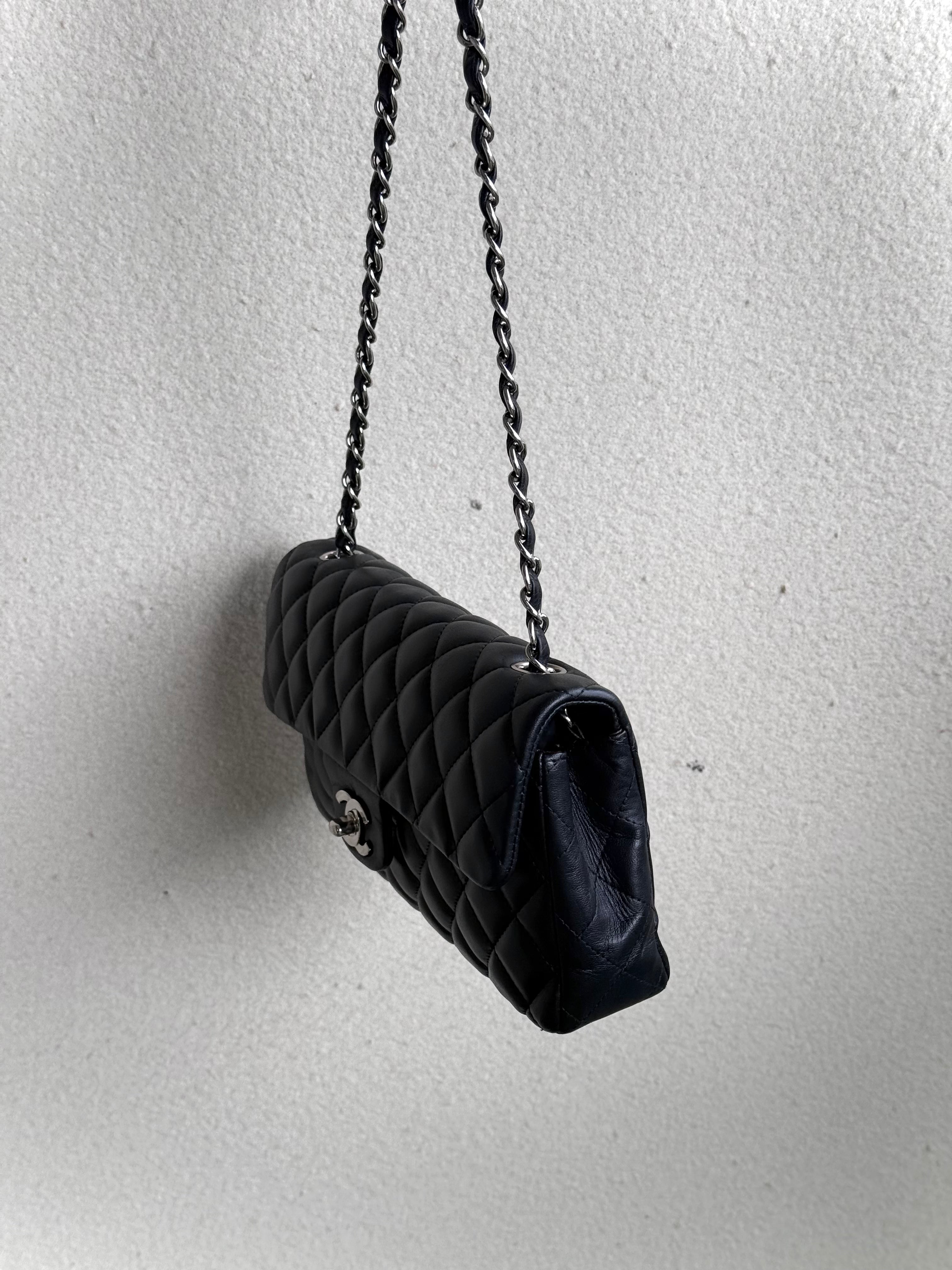 Chanel Black Quilted Lambskin Leather East/West Classic Flap Bag