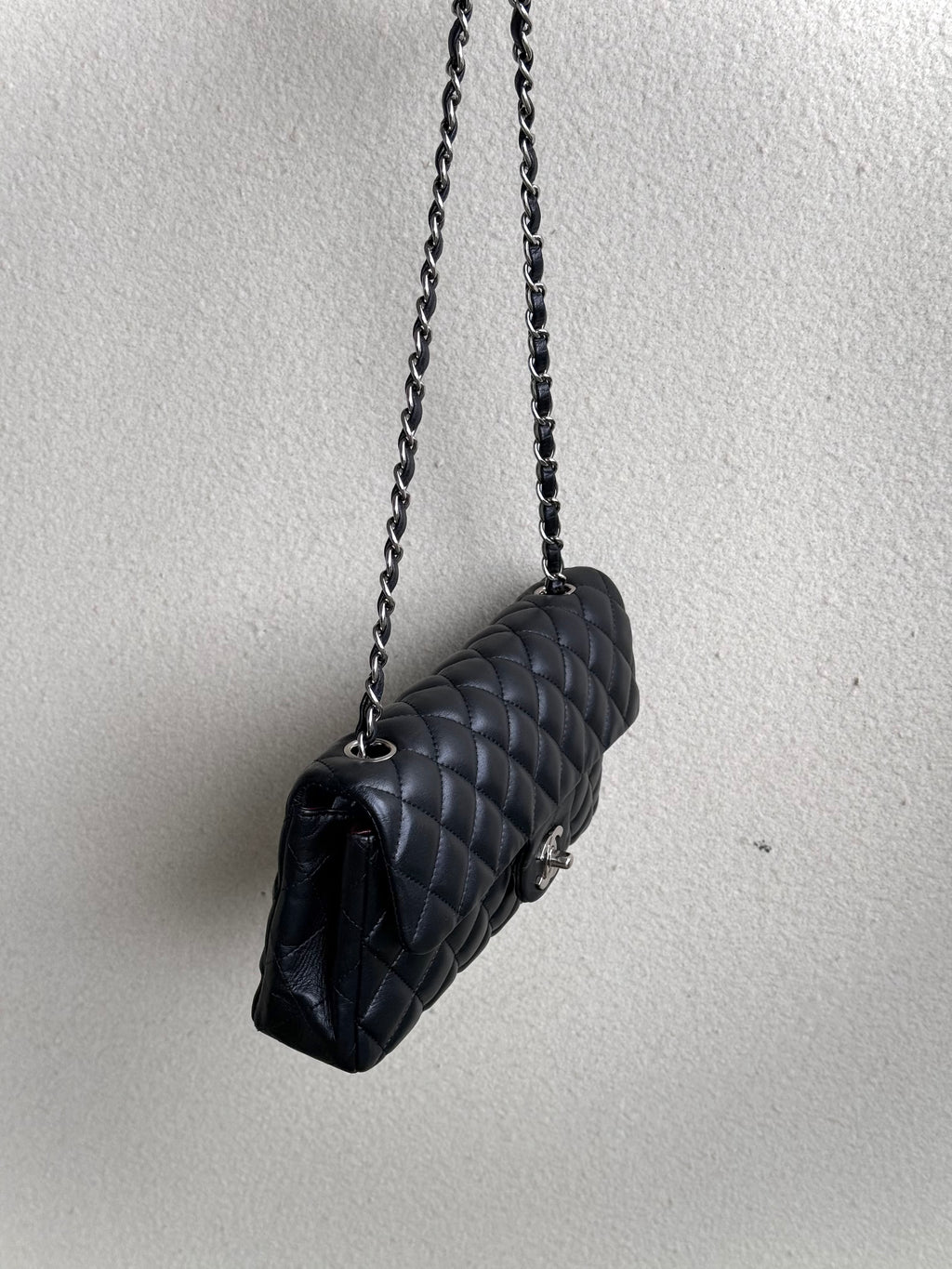 Chanel Black Quilted Lambskin Leather East/West Classic Flap Bag