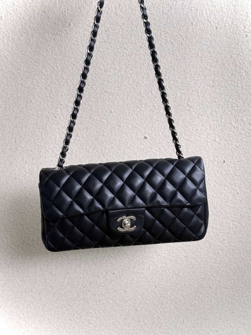 Chanel Black Quilted Lambskin Leather East/West Classic Flap Bag
