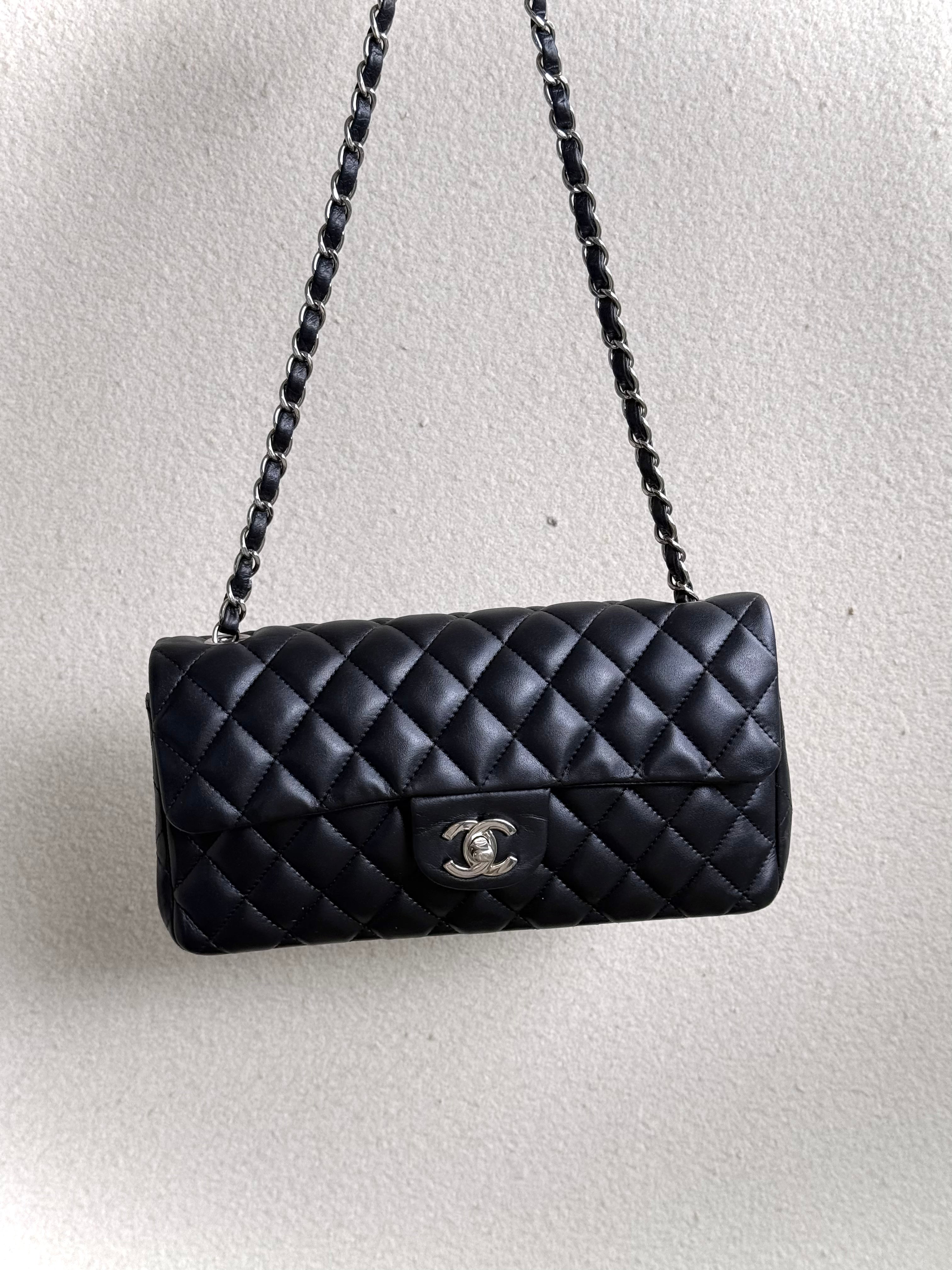 Chanel Black Quilted Lambskin Leather East/West Classic Flap Bag