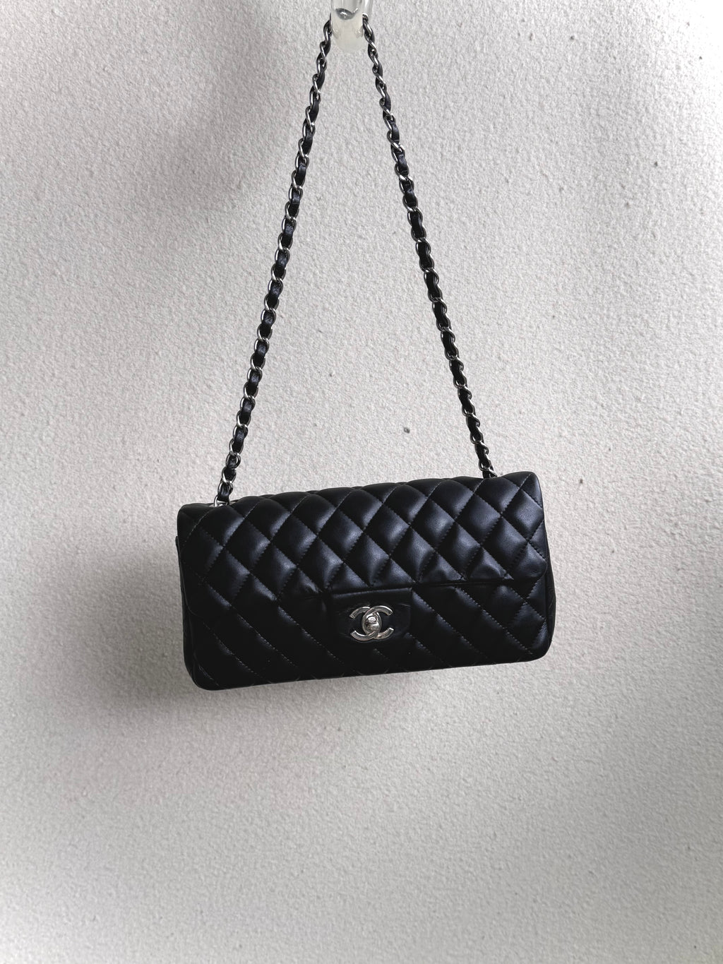 Chanel Black Quilted Lambskin Leather East/West Classic Flap Bag