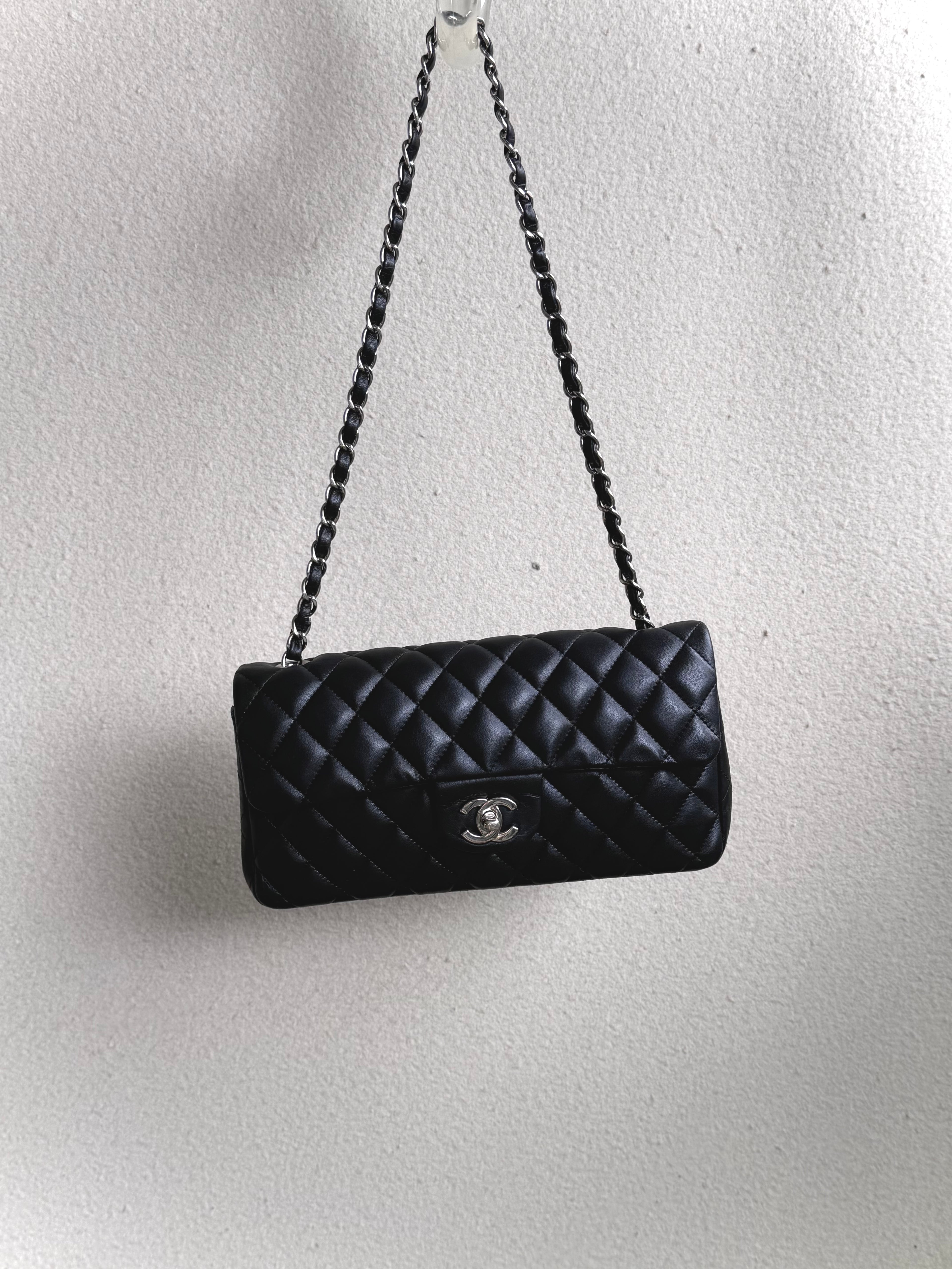 Chanel Black Quilted Lambskin Leather East/West Classic Flap Bag
