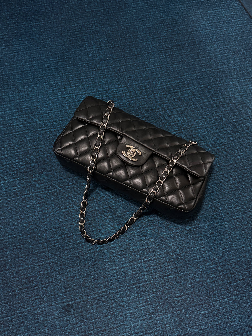 Chanel Black Quilted Lambskin Leather East/West Classic Flap Bag