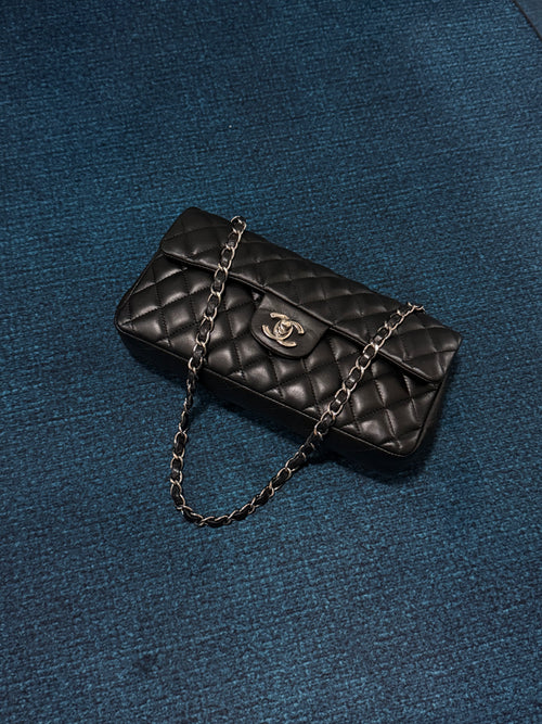 Chanel Black Quilted Lambskin Leather East/West Classic Flap Bag