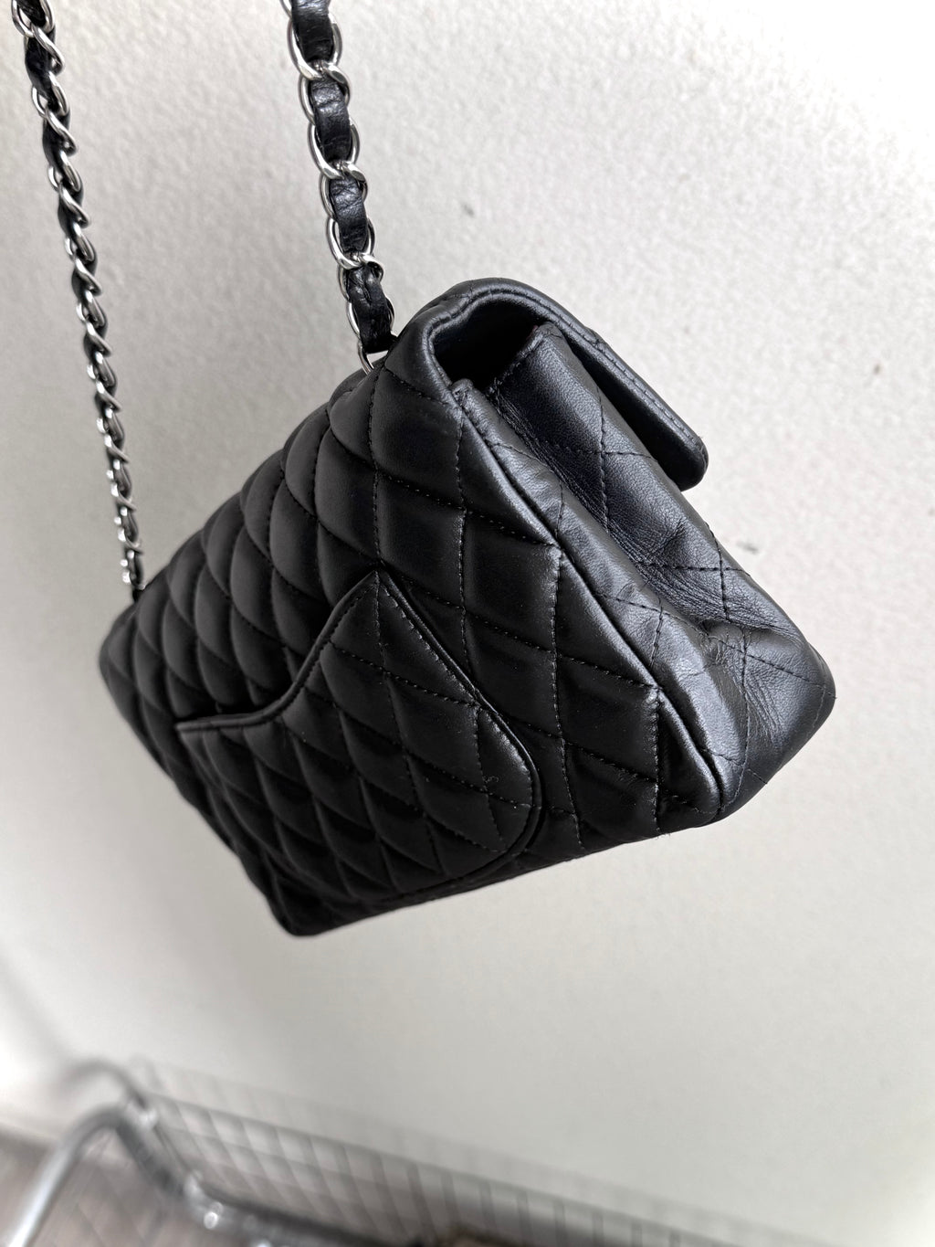 Chanel Black Quilted Lambskin Leather East/West Classic Flap Bag