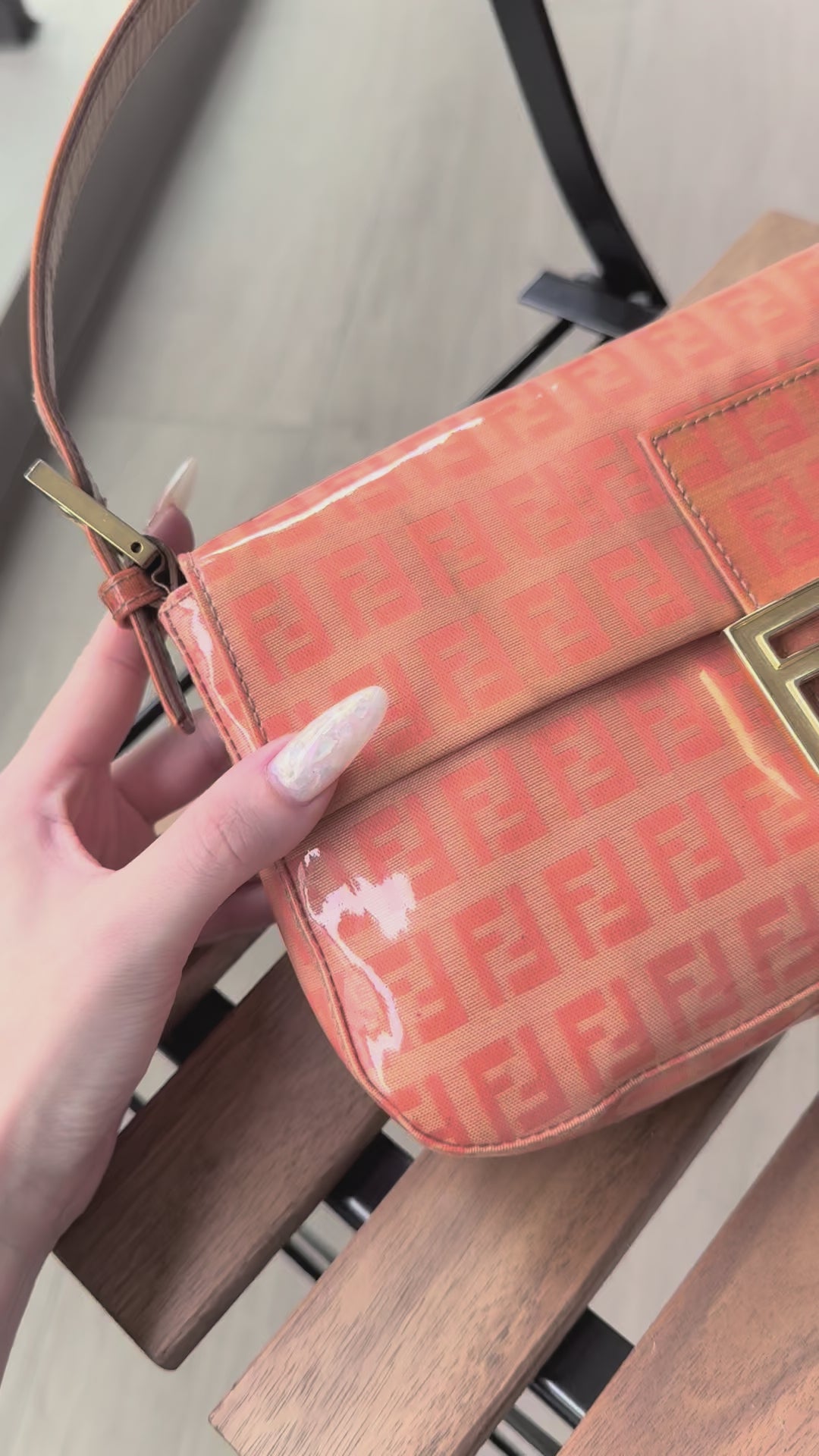 Fendi Vintage Zucca Baguette Bag in Pink Orange